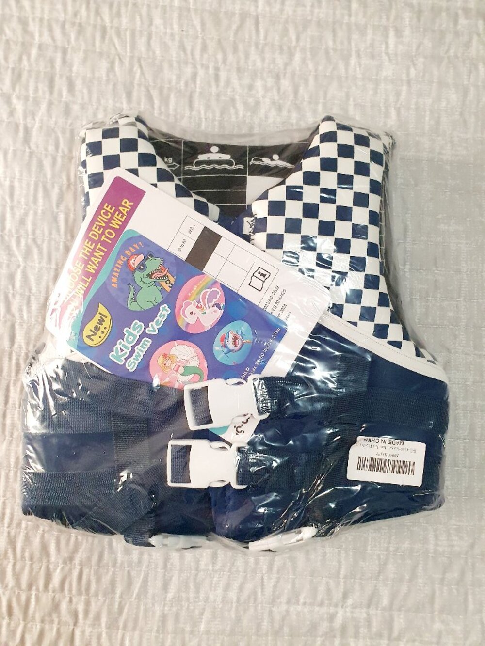 NWT Chriffer Kids Swim Vest Life Jacket (30-50 lbs) Blue Checkered